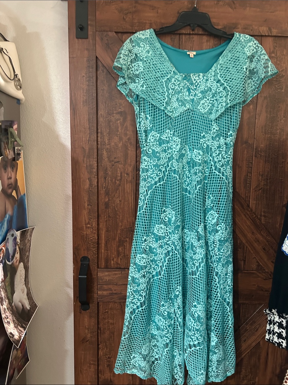 Reba Teal Lace Overlay Maxi Dress